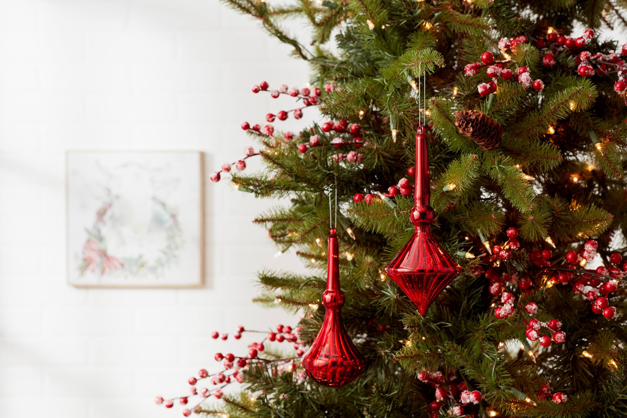 6 Pack 10.5" Red Finial Glass Ornaments